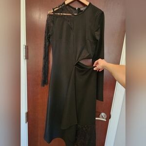 Gracia Elegant Black Lace Cut Out Detail Dress